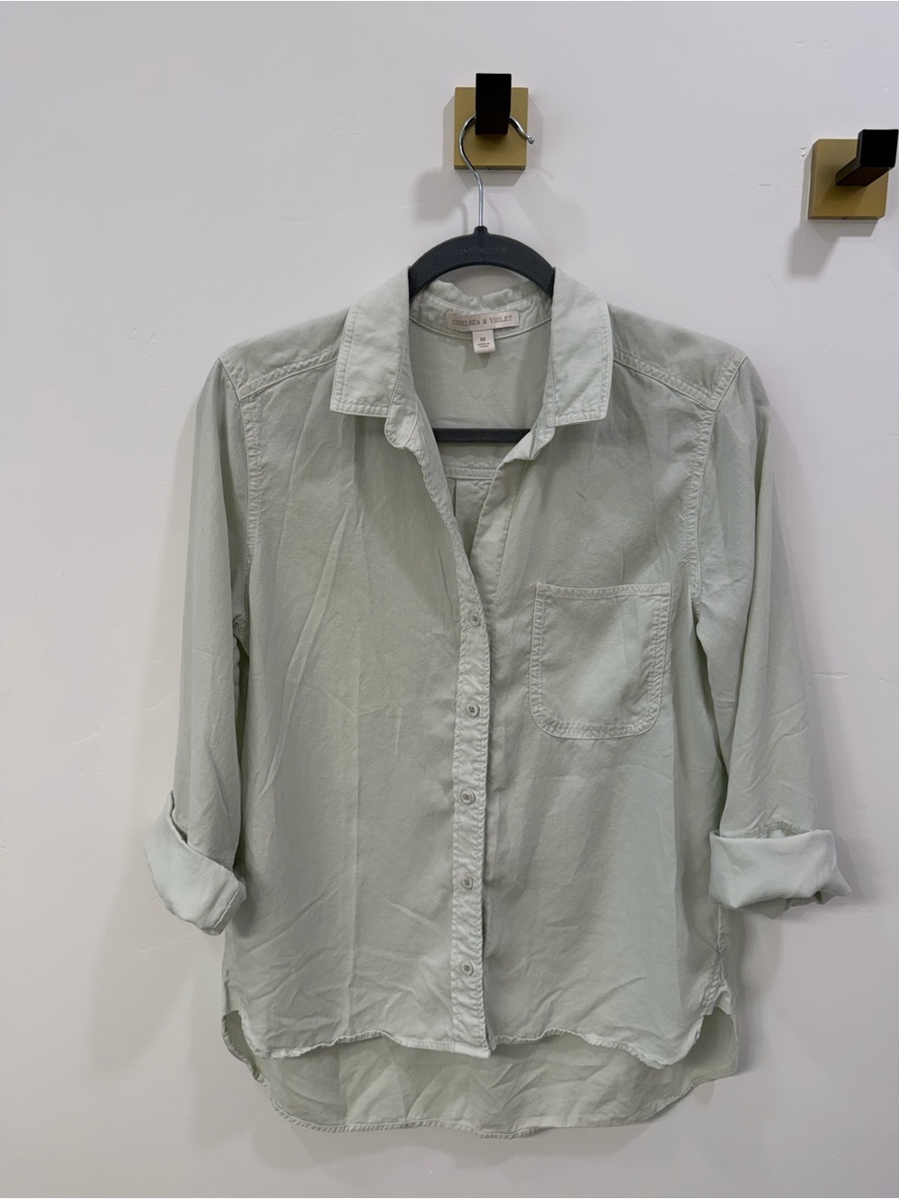 Chelsea and Violet light green button down
